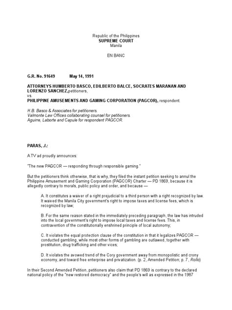 Basco vs. Pagcor, G.R. No. 91649 .